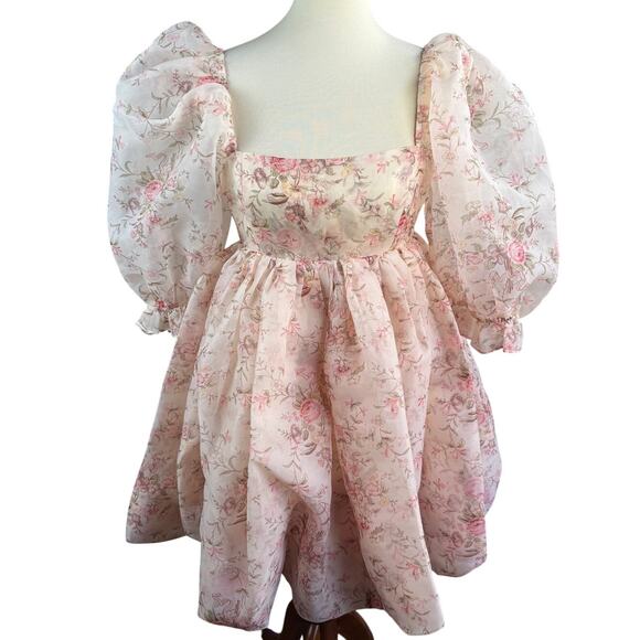 Selkie Dresses & Skirts - Selkie Cottagecore Fairy Puff Sleeve Bubble Pink Floral Dress Mini Small